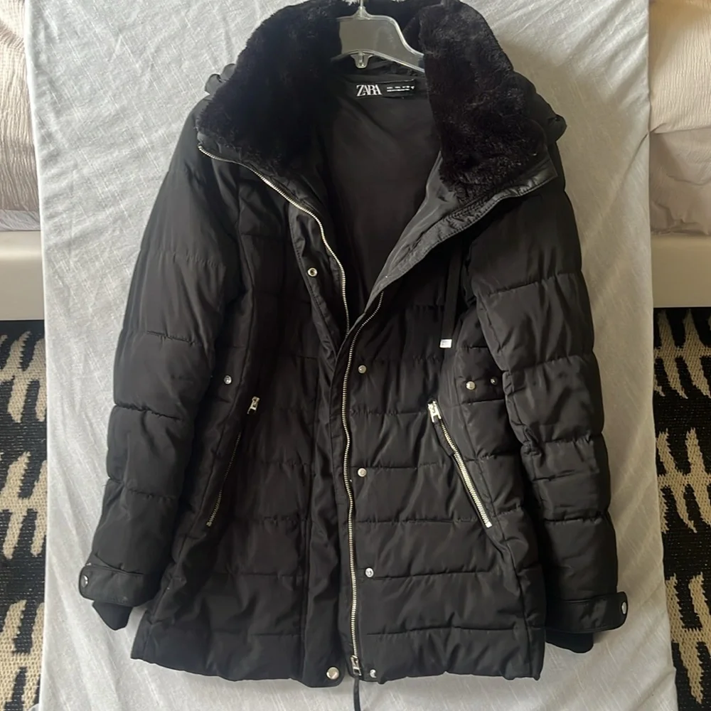 Zara Black Quilted Coat - Large - Picture 1 of 10